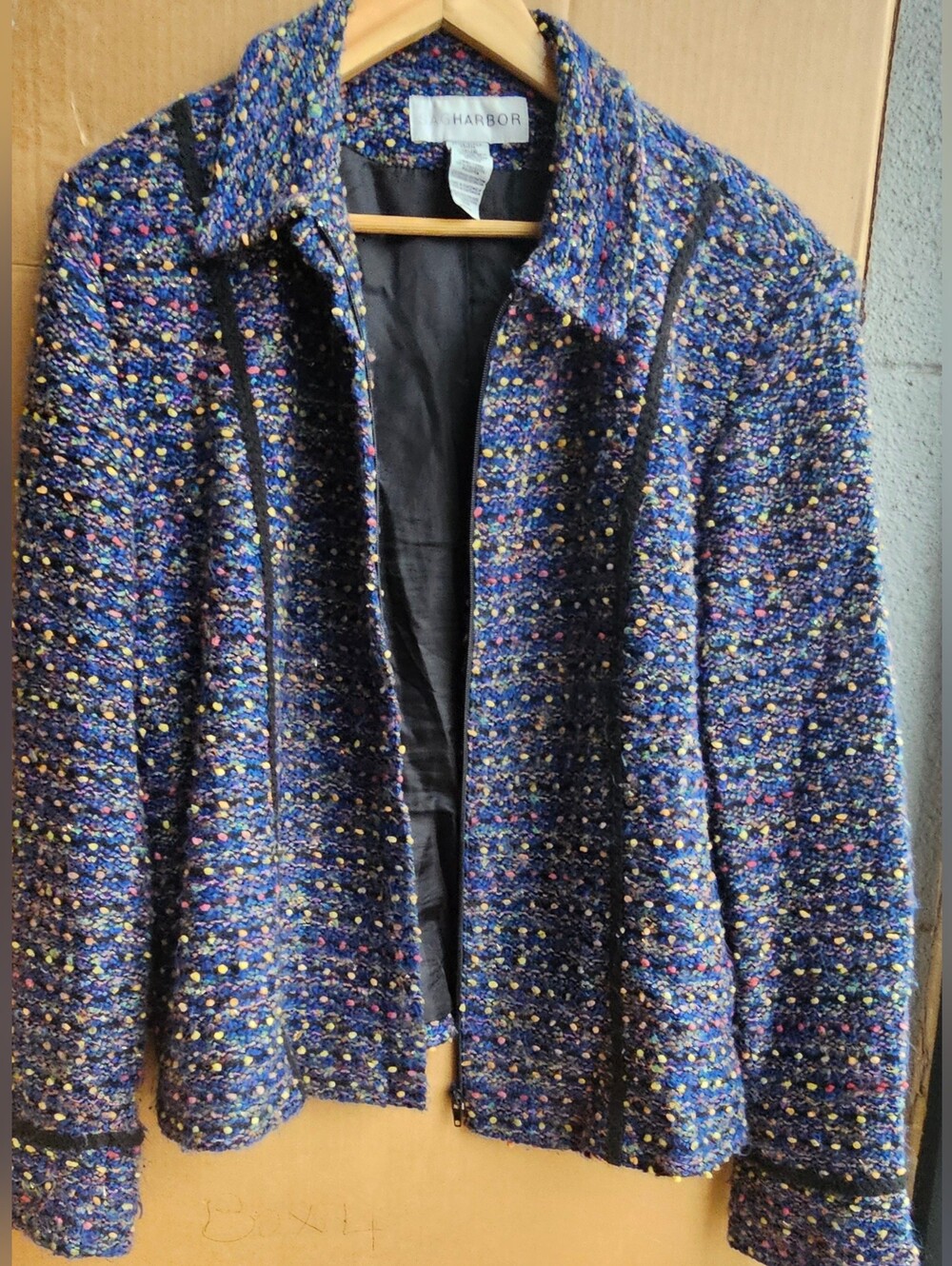 Vintage Sag Harbor Multicolor Confetti Tweed Zip-Up Jacket/Blazer Size 18